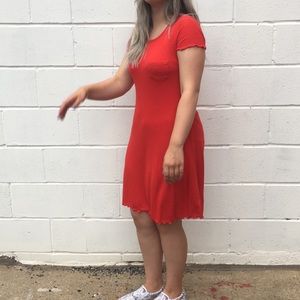 red ribbed t shirt dress